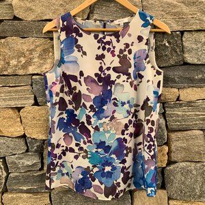 Reiss White Blue Purple Floral Tank Blouse Size 2 Small